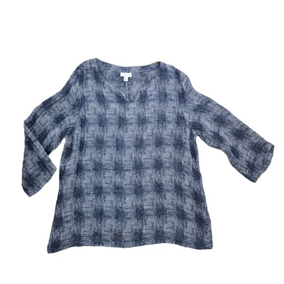 Women's J. Jill Pure Jill Medium 3/4 Sleeve Tunic Shirt Top Bluish Lagenlook EUC - Picture 2 of 8